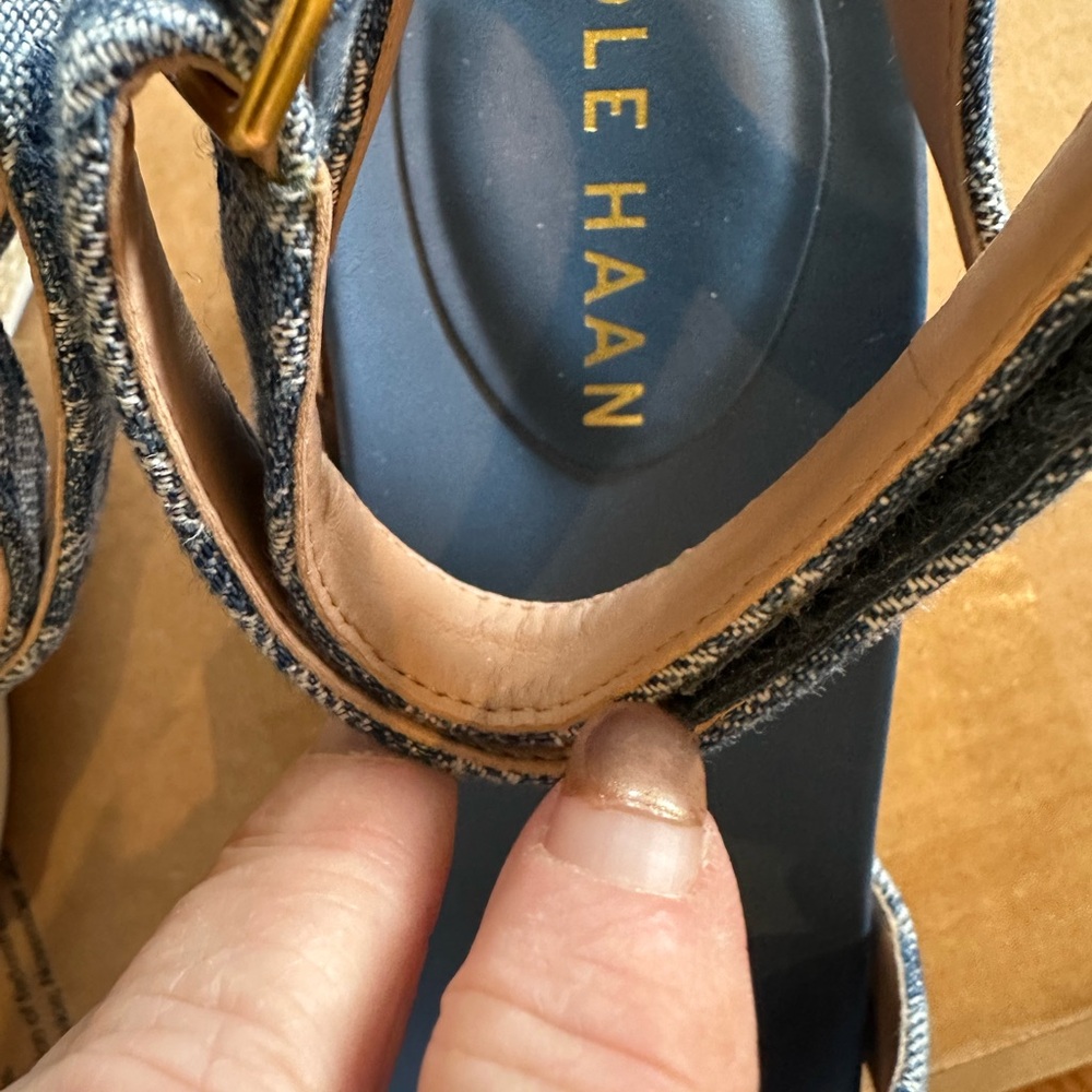 Cole Haan Blue Denim Logo Espadrille Wedge Sandals. NWOB - Picture 4 of 7